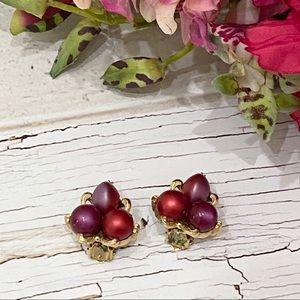 Vintage Plum Faux Pearl Clip On Earrings